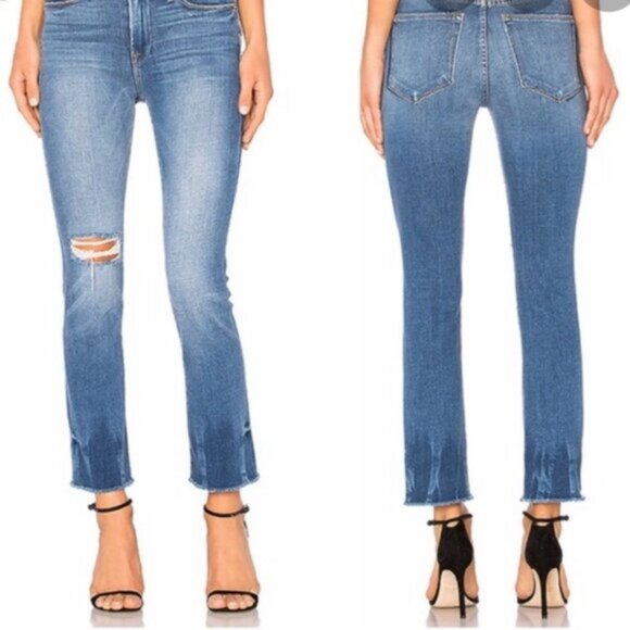 FRAME Denim Le High Straight Jeans Raw Edge Fade Merriweather size 27 Stretch - Picture 1 of 16